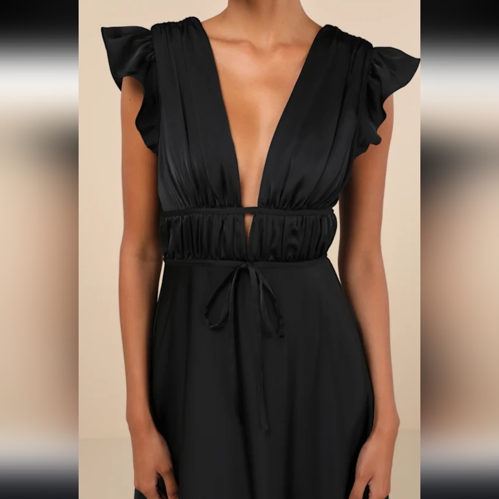 Lulus Black Satin Maxi Dress L - Picture 3 of 6